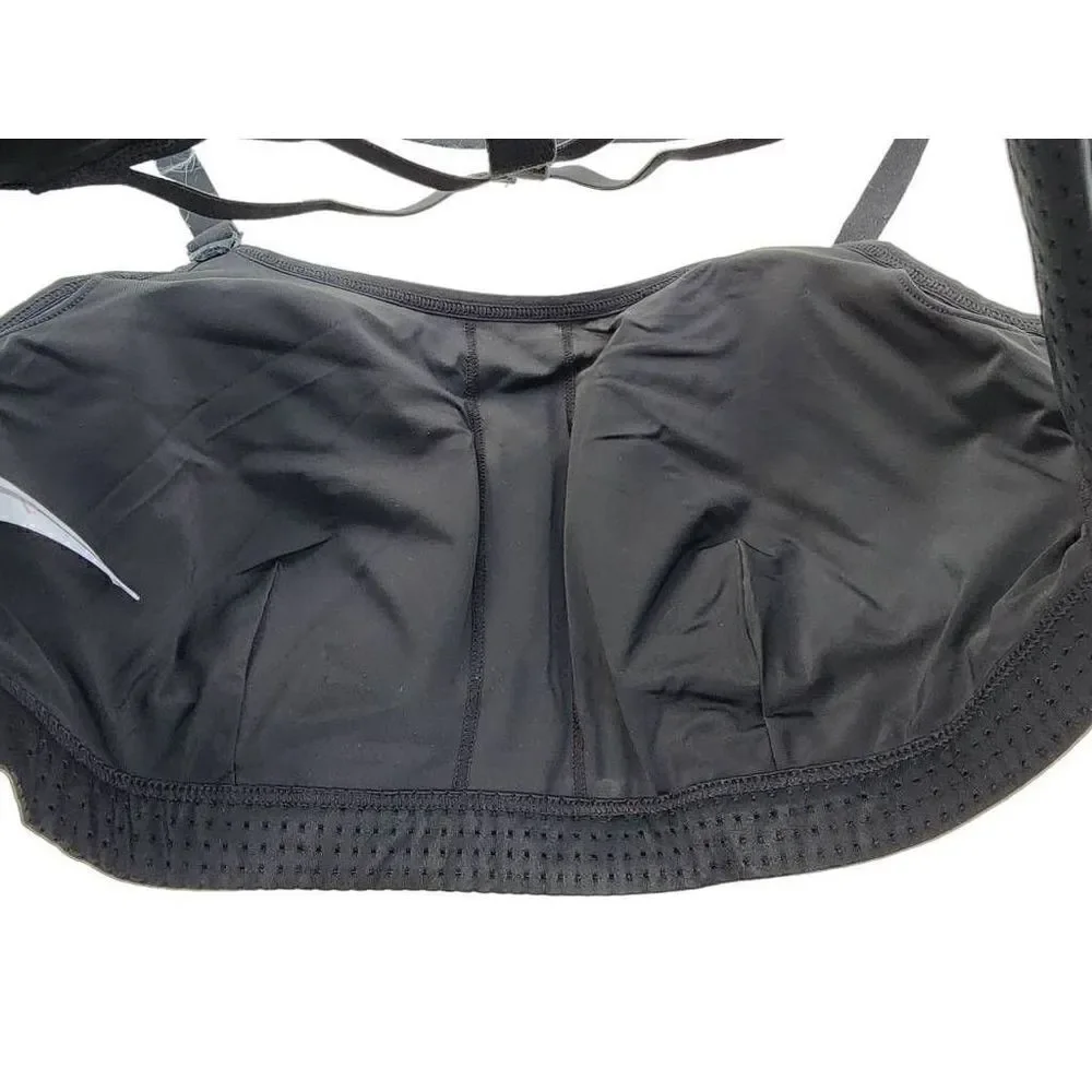 Livi Womens Sports Bra Black Mesh Racerback Spaghetti Cross Strap Nylon Size 14